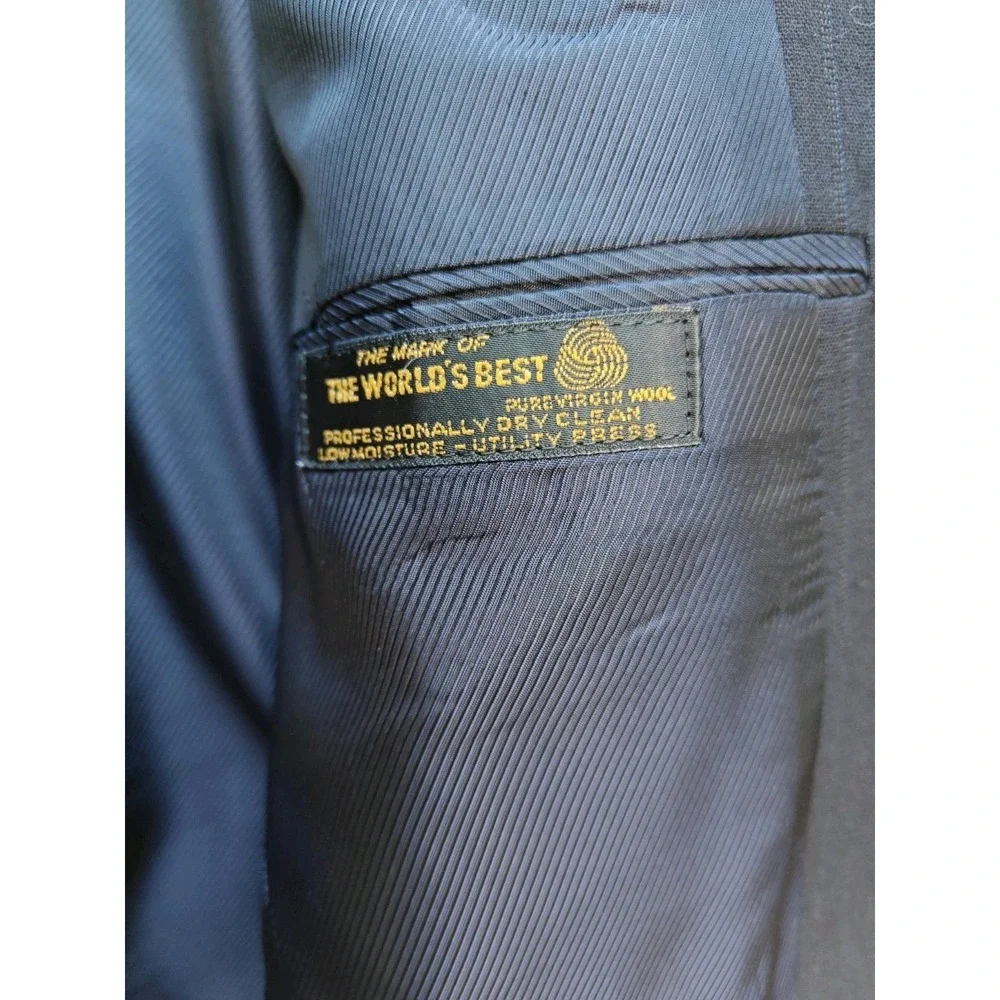 Hart Schaffner Marx Mens 42R Wool Sports Coat Dark Blue Pinstripe Made in USA